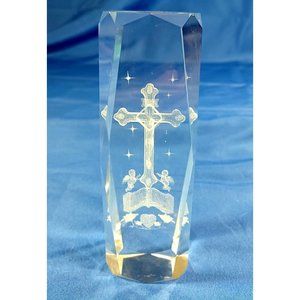 Large Easter Christian Cross Bible Angels Jesus Crystal  Prism Paperweig…